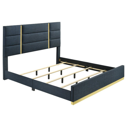 Ines 56-inch Fabric Upholstered Eastern King Panel Bed Navy
