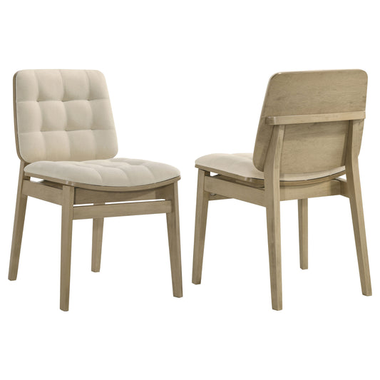 Redbridge Velvet Upholstered Side Chair Cream and Natural Oak (Set of 2)