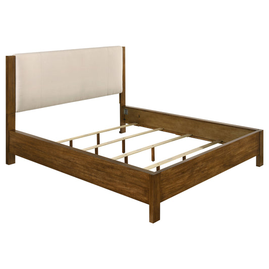 Adderley California King Wood Panel Bed Cream and Warm Brown