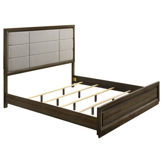 Atlas 63-inch California King Upholstered Panel Bed Grey and Dark Oak