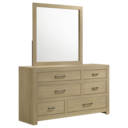 Hendricks 6-drawer Bedroom Dresser and Mirror Light Oak