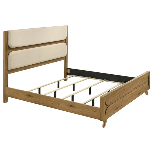 Bennett 62-inch Eastern King Upholstered Panel Bed Cream and Light Oak