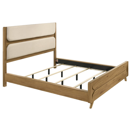 Bennett 62-inch California King Upholstered Panel Bed Cream and Light Oak