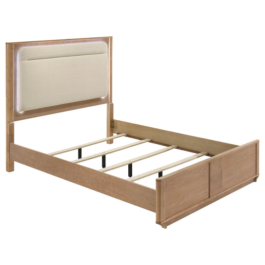 Leanne Queen LED Panel Bed Off White and Light Oak