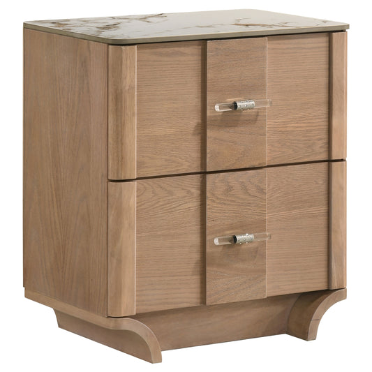Leanne 2-drawer Sinter Stone Top Nightstand Light Oak