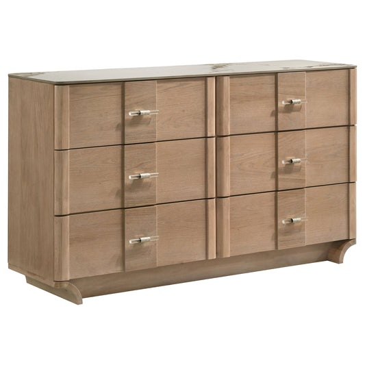 Leanne 6-drawer Sinter Stone Top Dresser Cabinet Light Oak