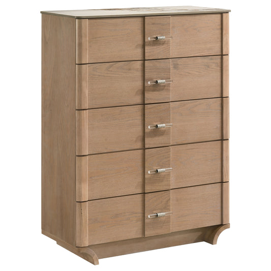 Leanne 5-drawer Sinter Stone Top Chest of Drawers Light Oak