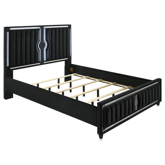 Ravenne Velvet Upholstered California King LED Panel Bed Black