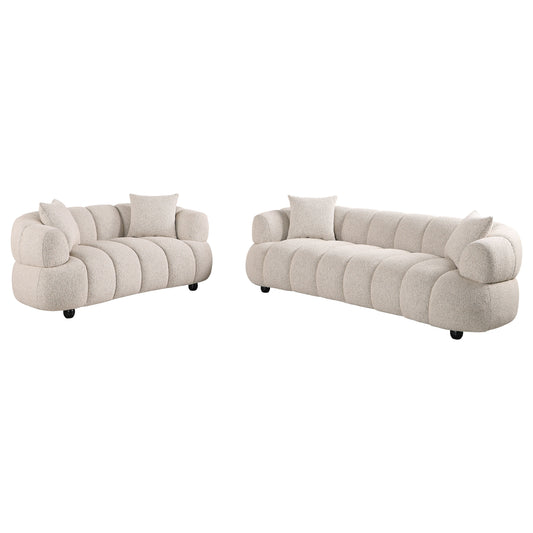 Whitney 2-Piece Contemporary Channel Tufted Woven Fabric Sofa Set Pebble