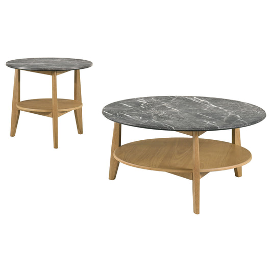 Bradley 2-Piece Round SmartTop Coffee Table Set Grey and Natural