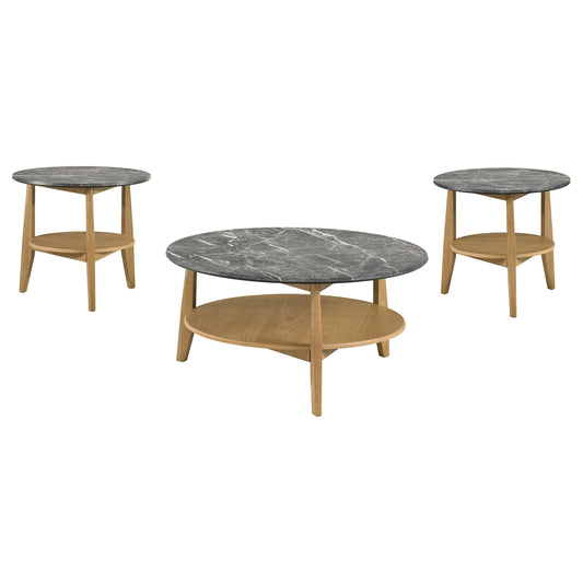 Bradley 3-Piece Round SmartTop Coffee Table Set Grey and Natural