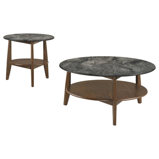 Bradley 2-Piece Round SmartTop Coffee Table Set Smokey Grey and Brown