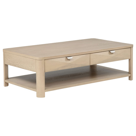 Marcelo Wood Coffee Table with 2 Drawers and Shelf Light Elm