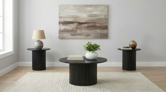 Hamlyn 3-piece Round Fluted Coffee and End Table Set Black