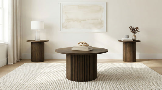 Hamlyn 3-piece Round Fluted Coffee and End Table Set Walnut