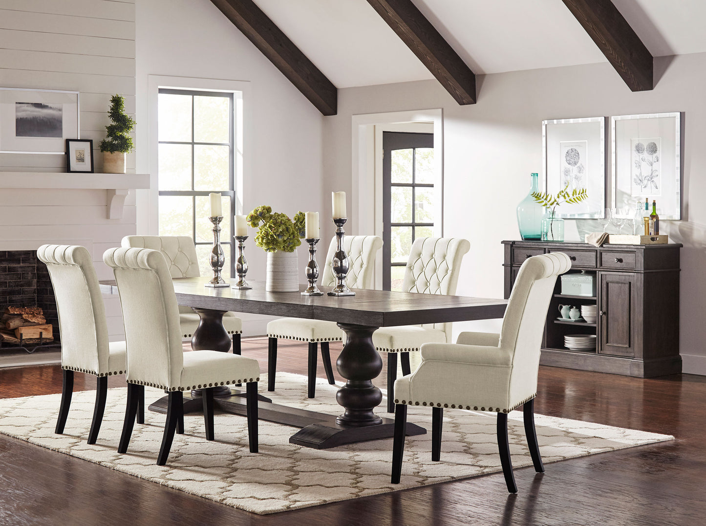 Alana Upholstered Dining Side Chair Beige Smokey Black (Set of 2)