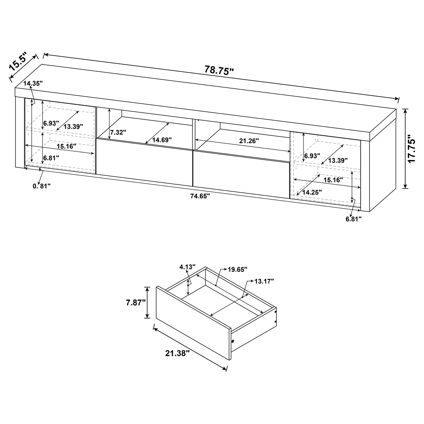 Jude 2-door Engineered Wood 79-inch TV Stand High Gloss White