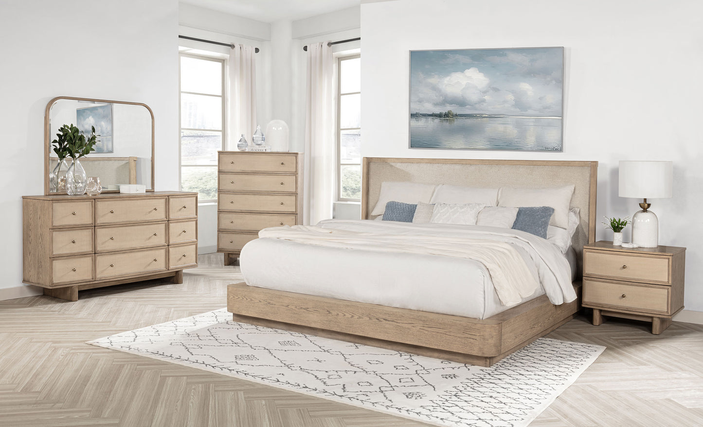 Kailani 52-inch Eastern King Wingback Bed Beige Oak