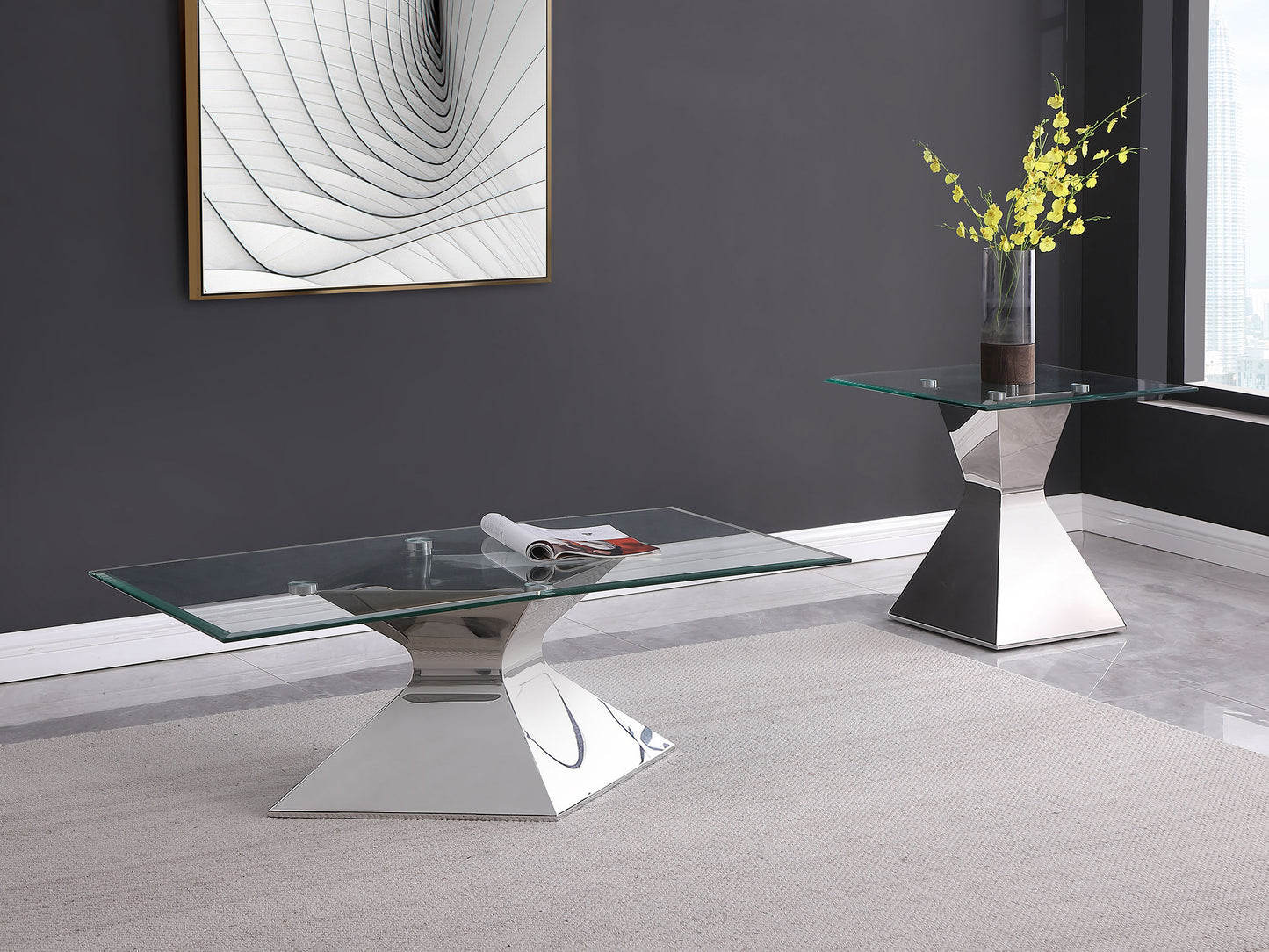 Jenny 2-piece Rectangular Coffee and End Table Set Chrome