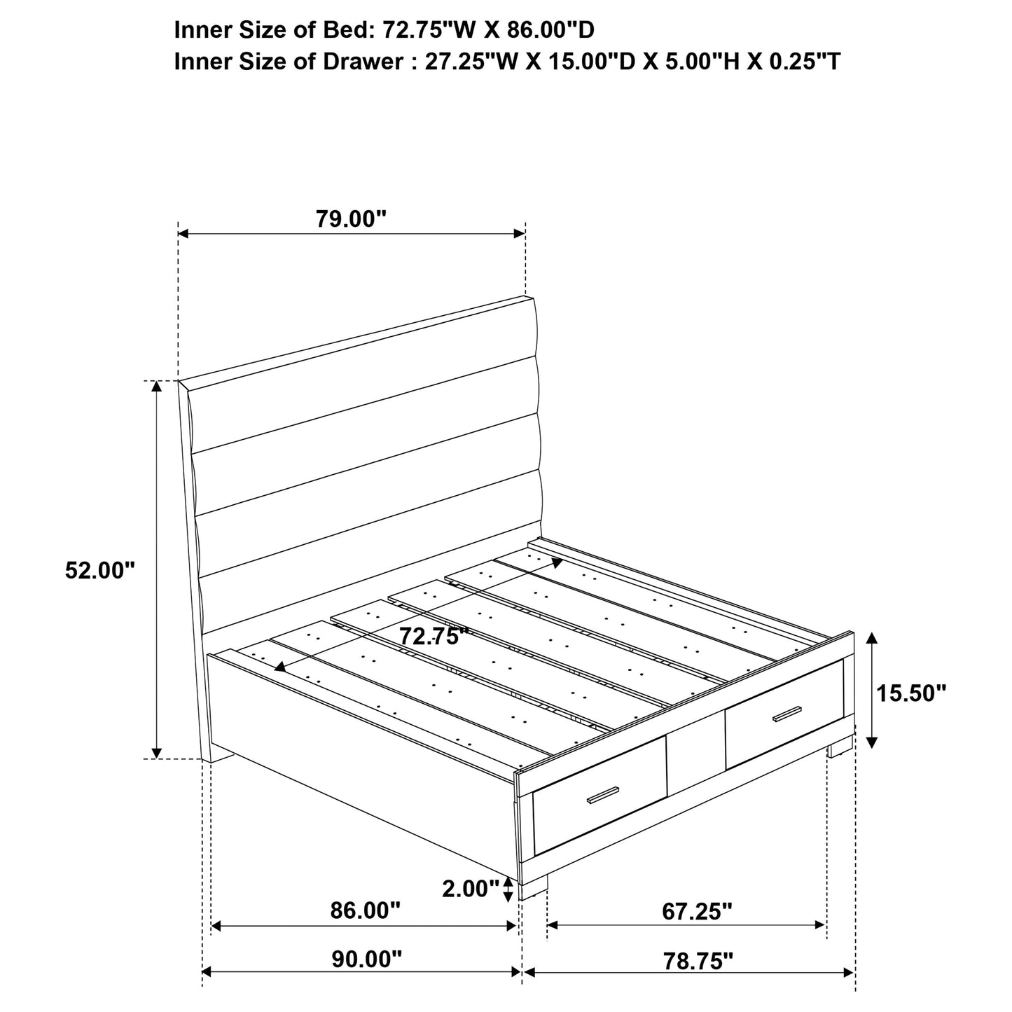 Felicity California King Storage Bed White High Gloss