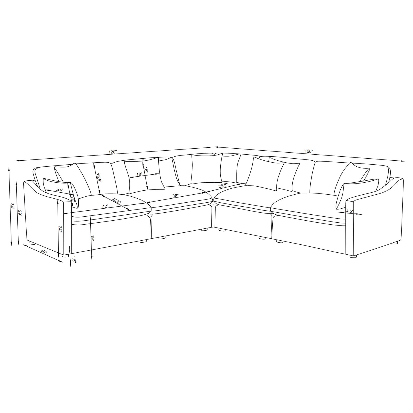 Hobson 5-piece Upholstered Modular Sectional Sofa Charcoal