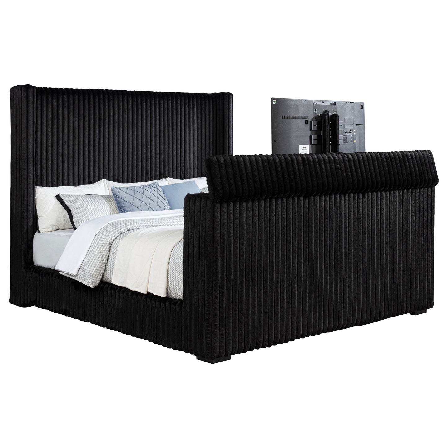 Centergrove Upholstered Eastern King Wingback TV Bed Black