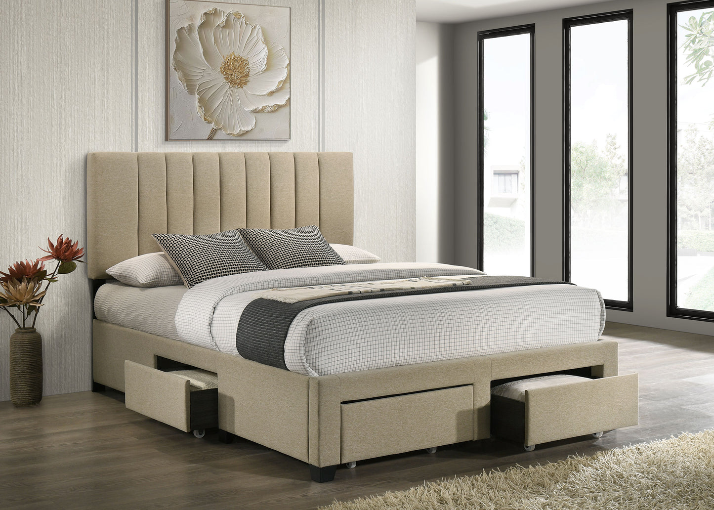 Wheatland 4-drawer Upholstered Queen Storage Bed Light Brown