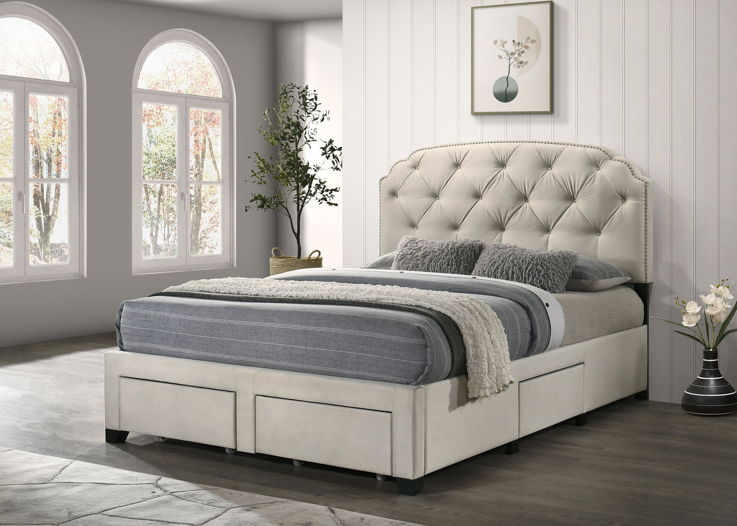 Marianna 4-drawer Upholstered Eastern King Storage Bed Cream