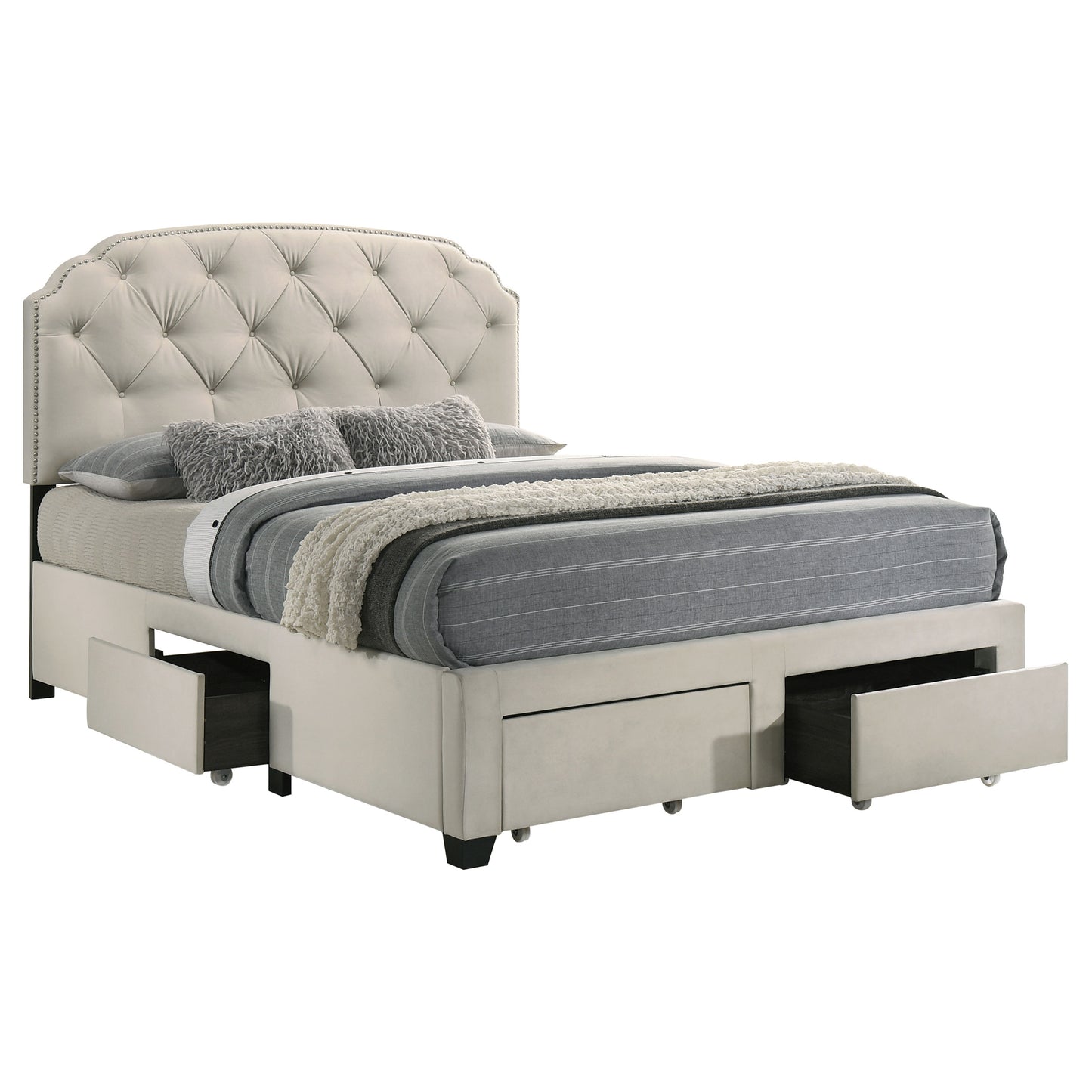 Marianna 4-drawer Upholstered Eastern King Storage Bed Cream