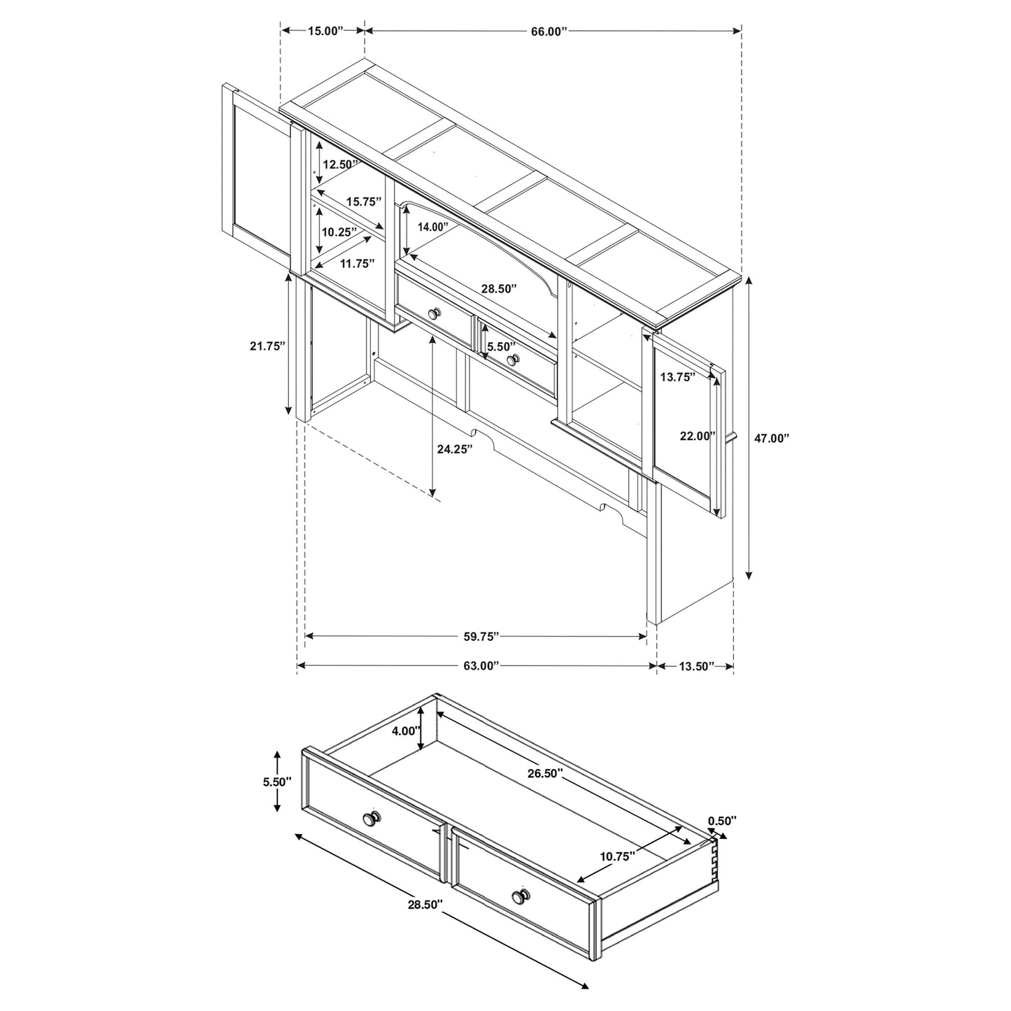 Hartshill 66-inch 5-drawer Credenza with Hutch Burnished Oak