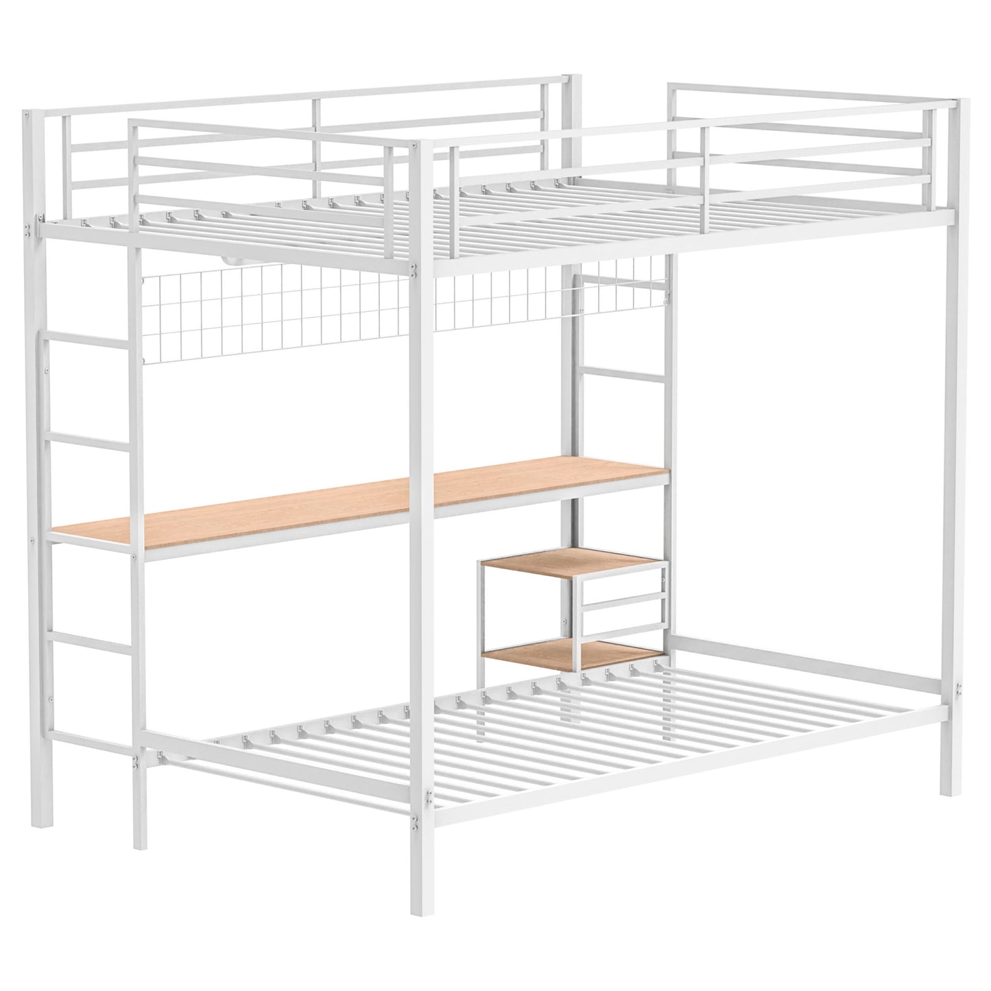 Bettoni Metal Full Over Twin Workstation Bunk Bed Matte White