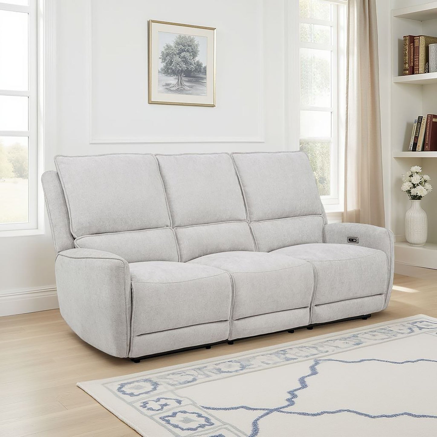 Sylmar Chenille Upholstered Power Reclining Sofa Dove Grey