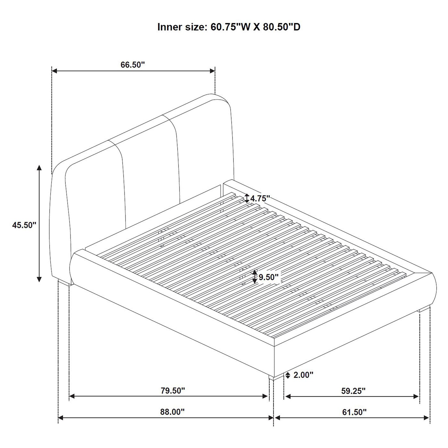 Mokena 46-inch Upholstered Queen Platform Bed Brown