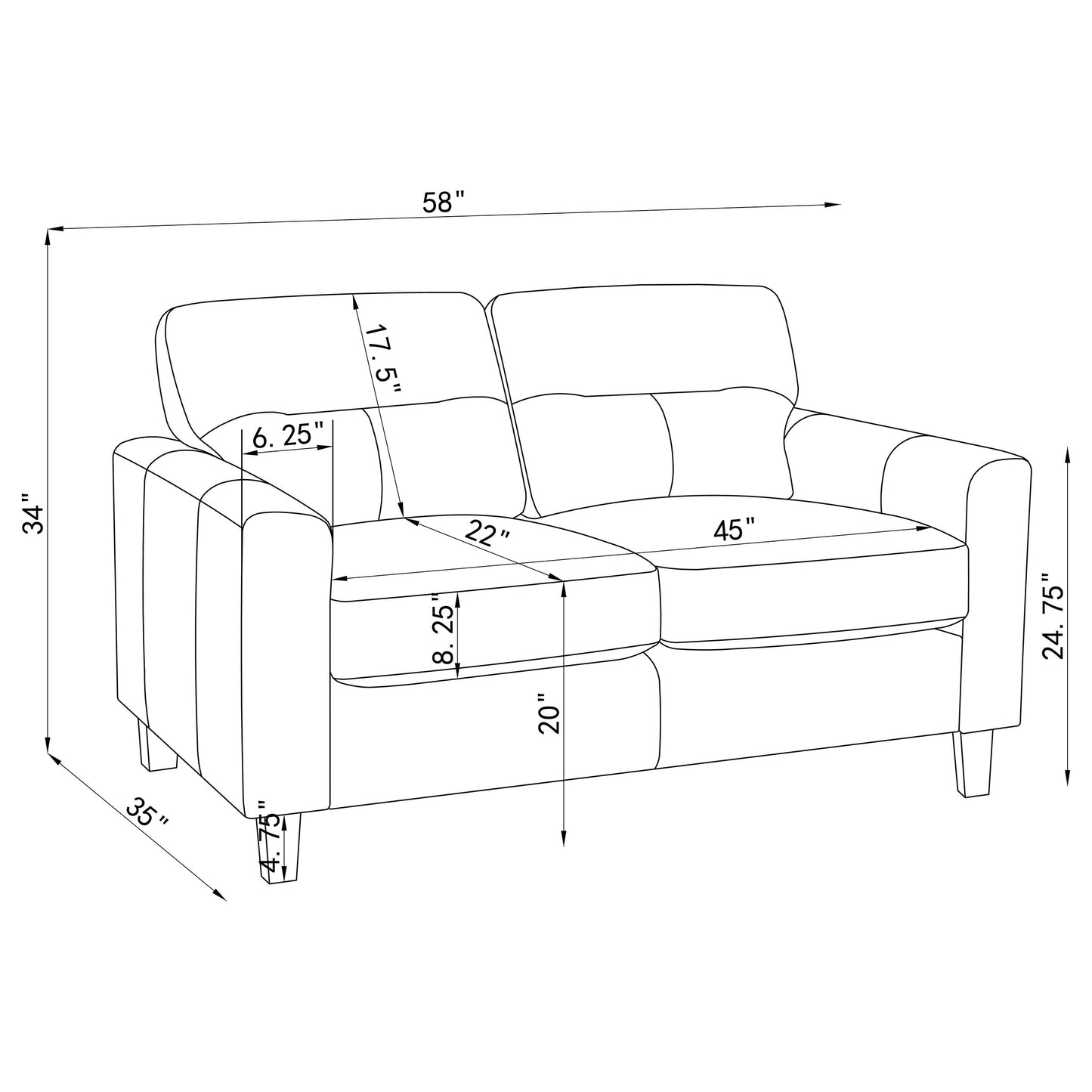 Scotland 3-piece Faux Leather Upholstered Sofa Set Black