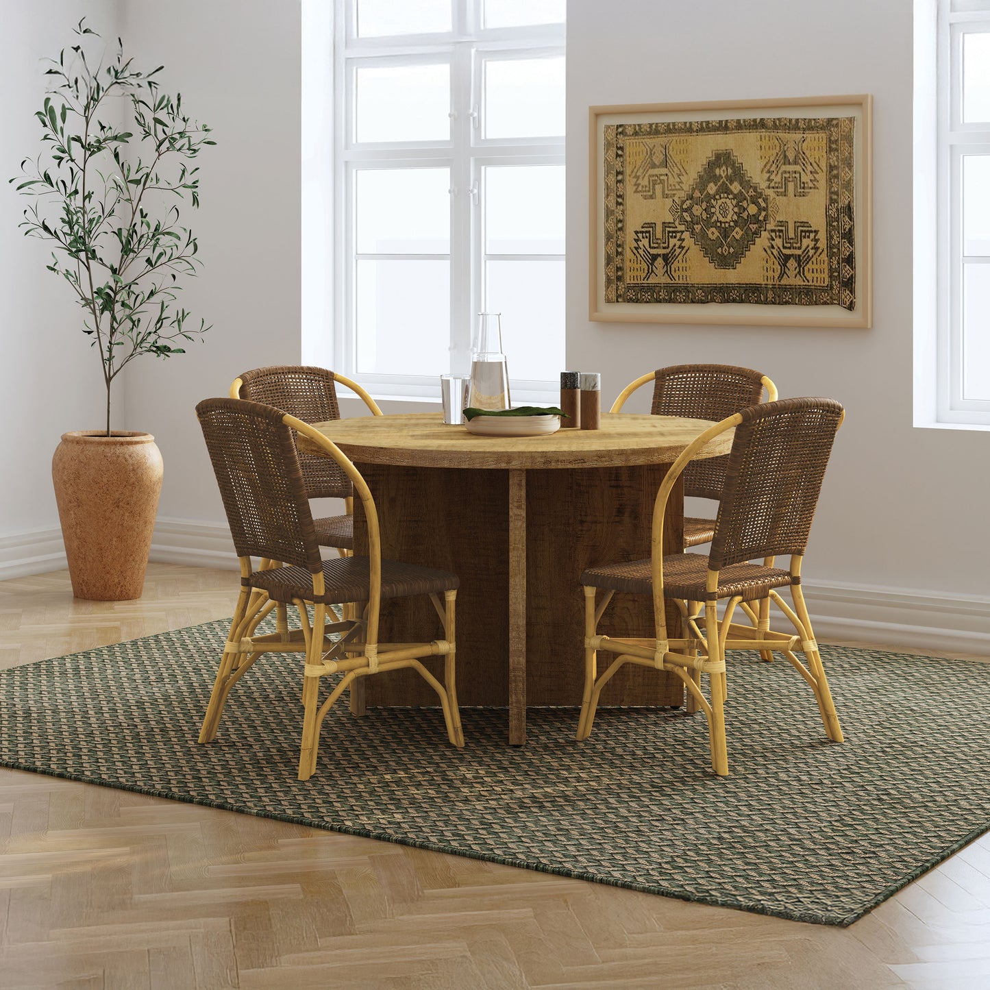 Lexley Woven Rattan Dining Side Chair Brown (Set of 2)