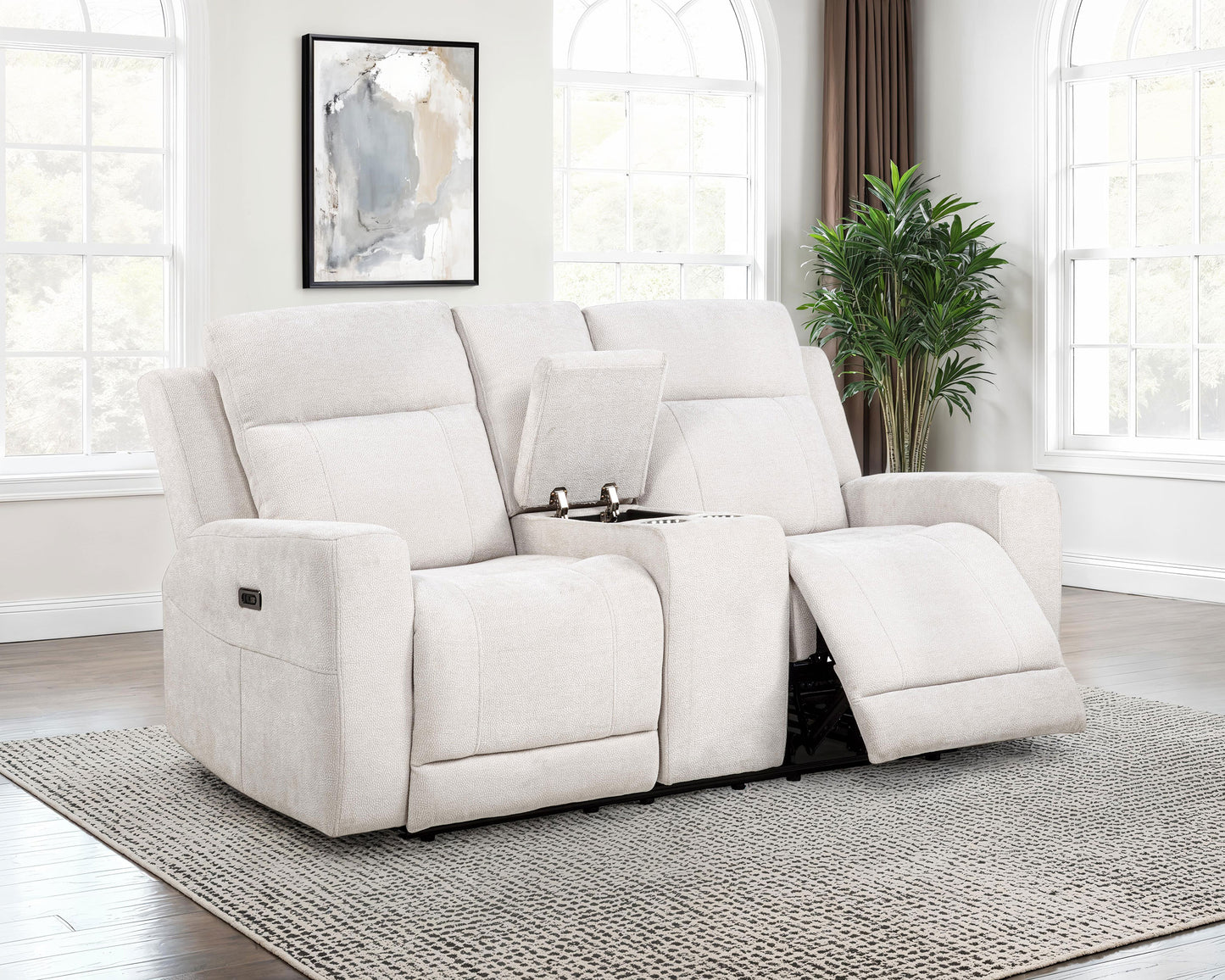 Kennett Chenille Upholstered Power Reclining Loveseat Ivory