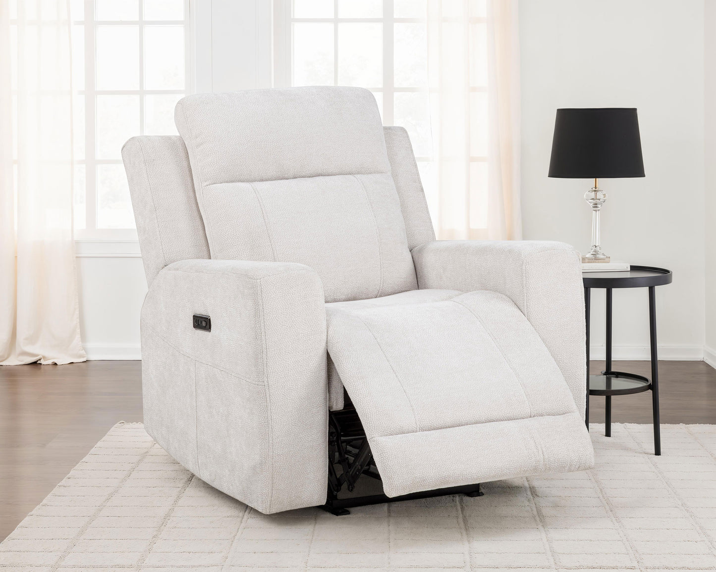 Kennett Chenille Upholstered Power Recliner Chair Ivory