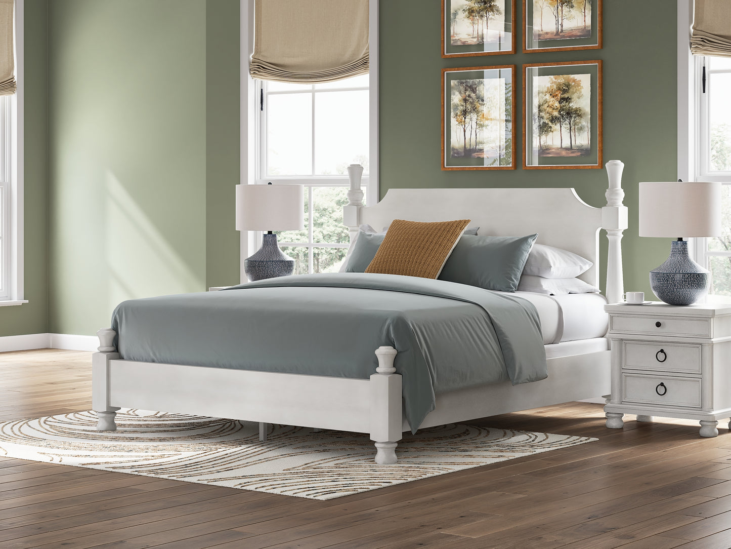 Rowlenstown California King Poster Bed, Dresser, Mirror and Nightstand