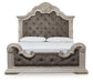 Bruchandi King Upholstered Panel Bed with Mirrored Dresser and Nightstand