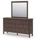 Pamytta Twin Upholstered Panel Platform Bed, Dresser and Mirror