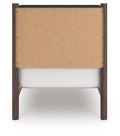 Pamytta Twin Upholstered Panel Platform Bed, Dresser and Mirror