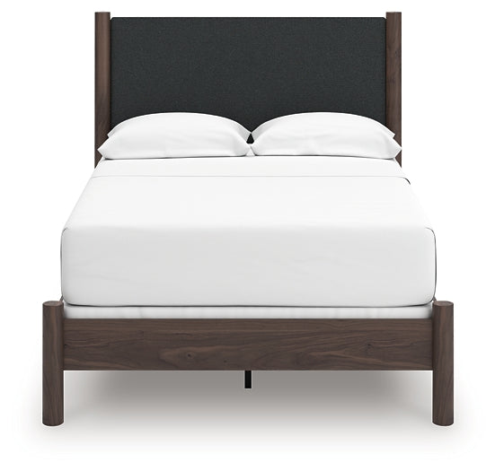 Pamytta Full Upholstered Panel Bed, Dresser, Mirror and Nightstand