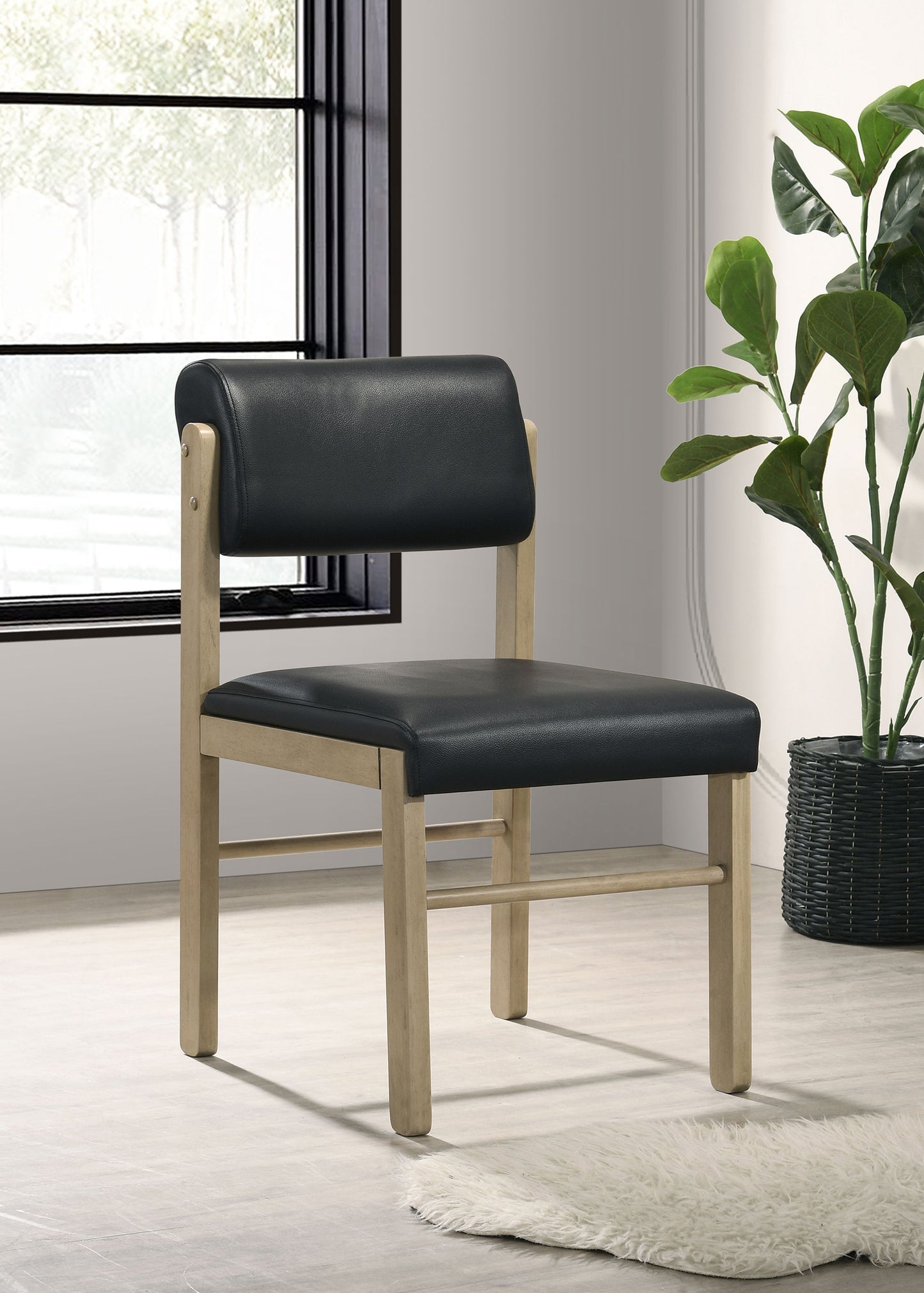 Kehoe Upholstered Dining Side Chair Black and Natural Oak (Set of 2)