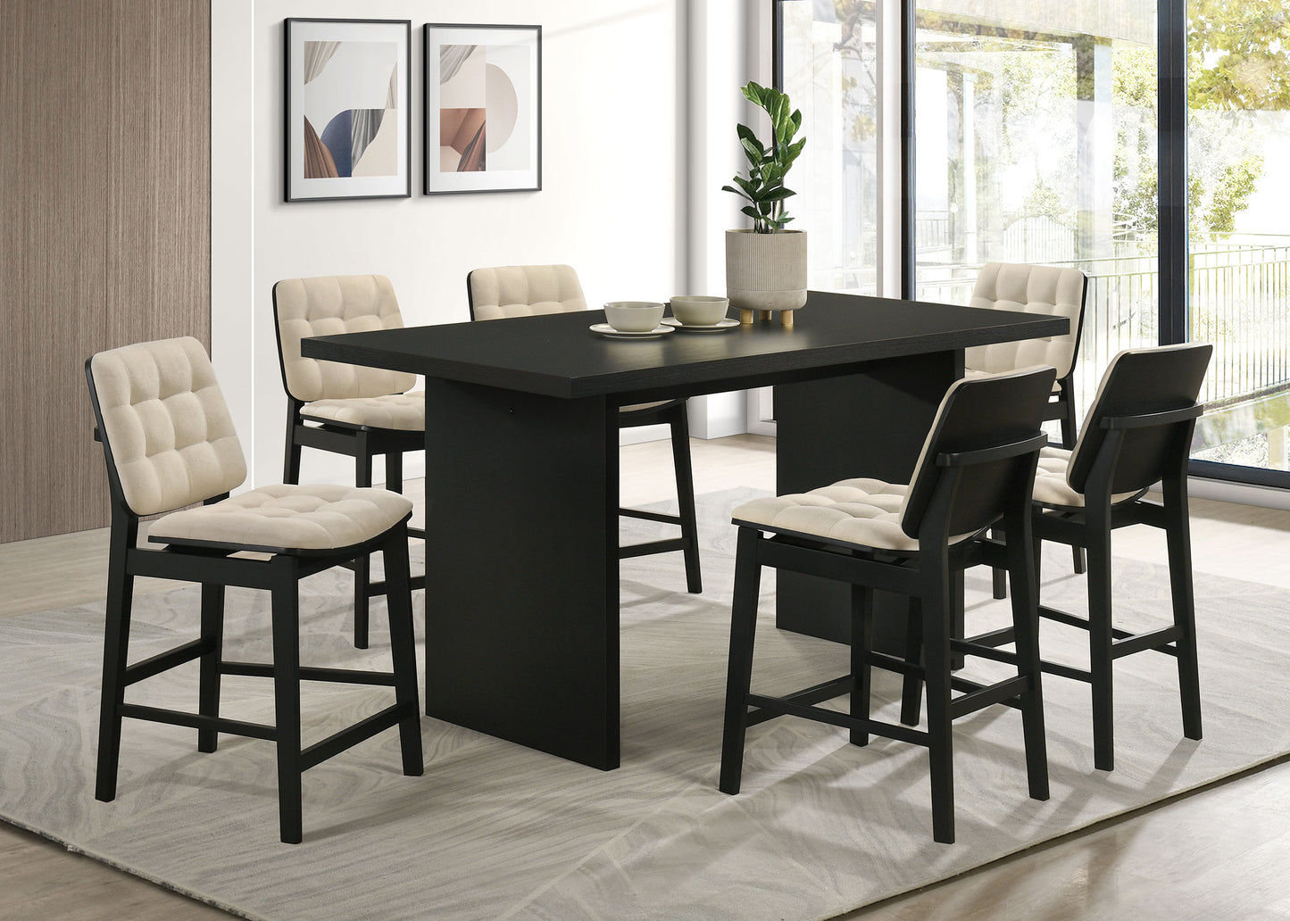 Decker 7-piece 70-inch Rectangular Counter Height Dining Set Cream and Black