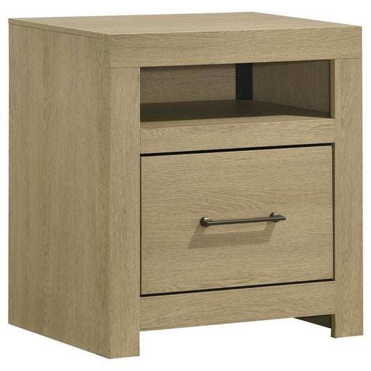 Hendricks 1-drawer Nightstand Bedside Table with Cubby Light Oak