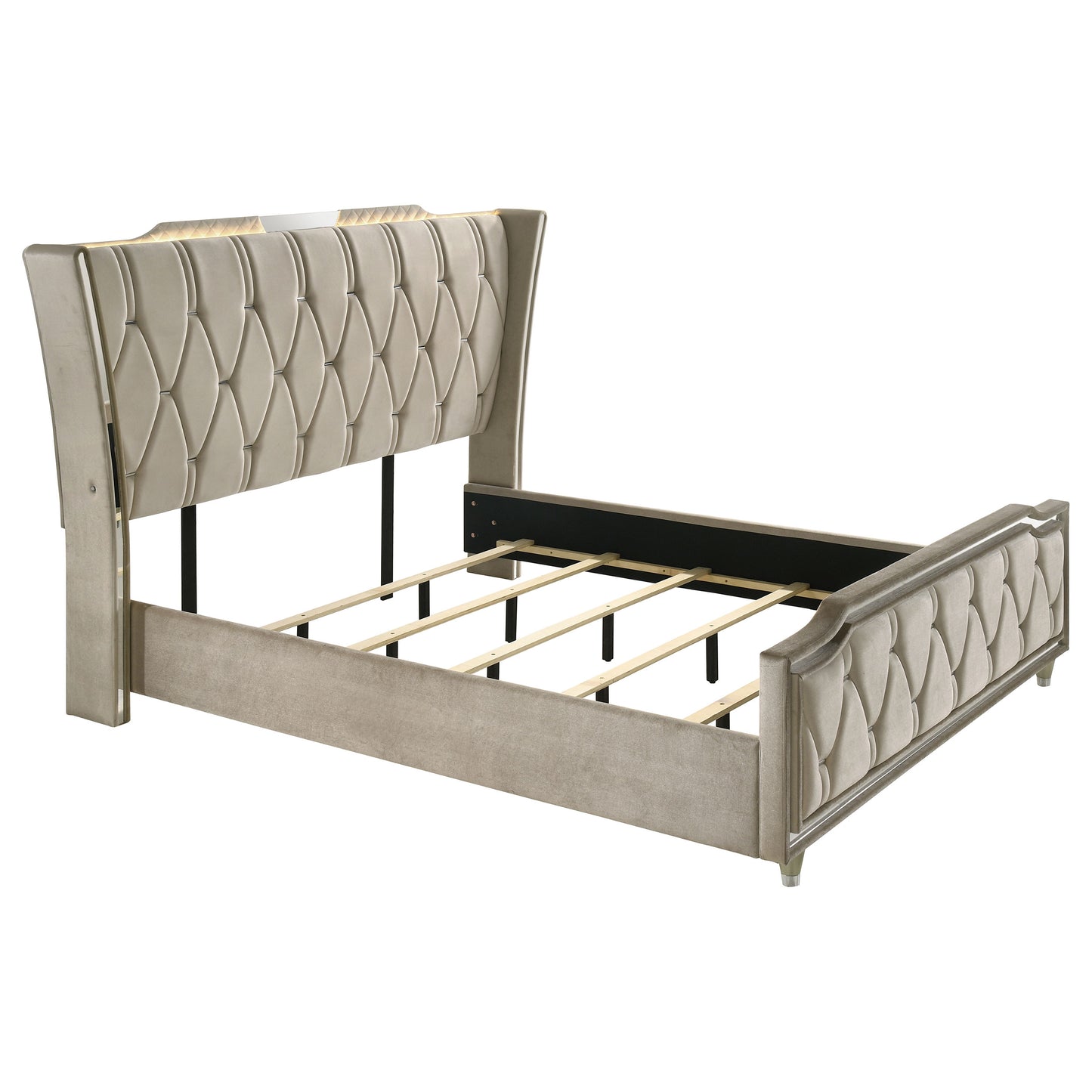 Lorient California King LED Upholstered Bed Ivory and Camel