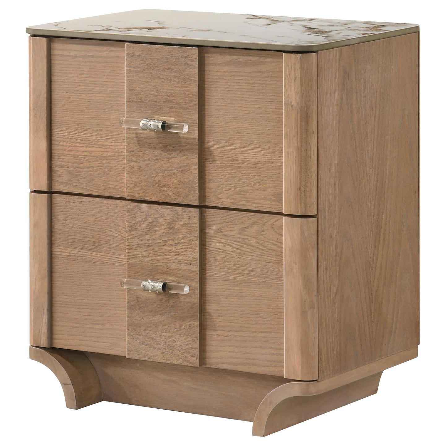 Leanne 2-drawer Sinter Stone Top Nightstand Light Oak
