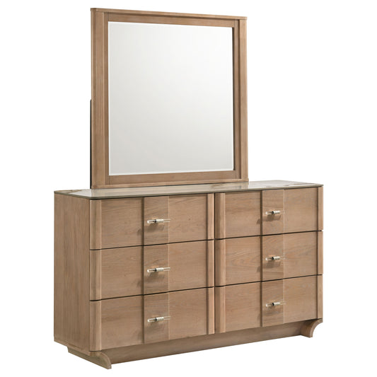 Leanne 6-drawer Sinter Stone Top Dresser and Mirror Light Oak