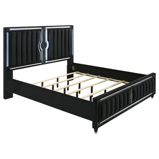 Ravenne Velvet Upholstered Eastern King LED Panel Bed Black