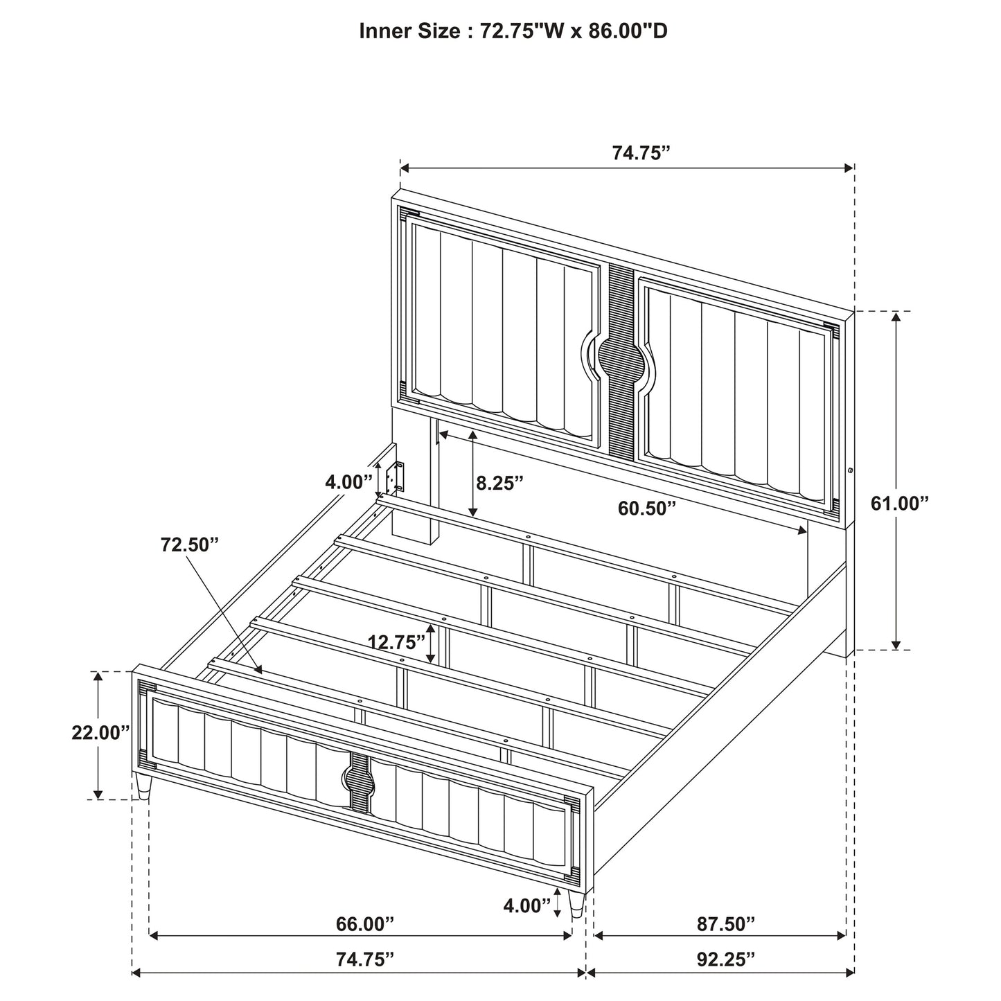 Ravenne Velvet Upholstered California King LED Panel Bed Black
